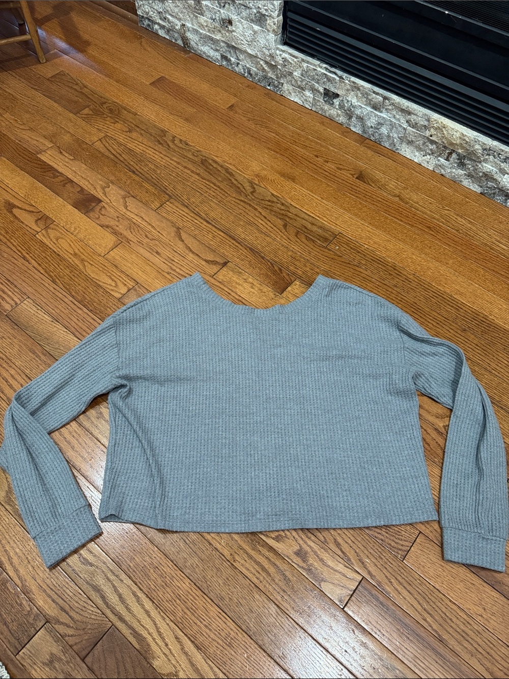 Aeropostale Light Gray Waffle Cropped Long Sleeve Top